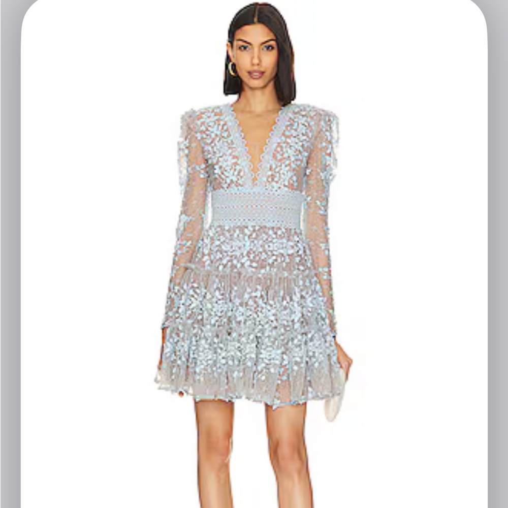 Bronx and Banco Light Blue Lace Long Sleeve Dress - Picture 2 of 2